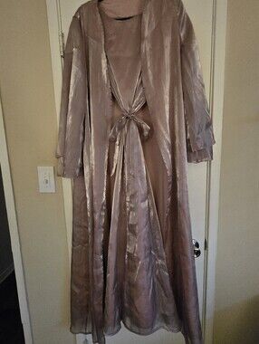 Long Sheer Tie-Front Dress with Robe Overlay - Actually A Light Purple Pink